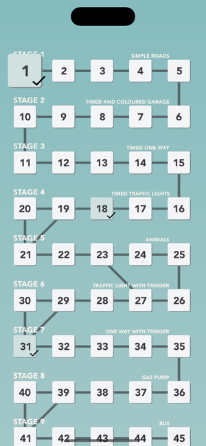Wayz level selection menu with stage progression