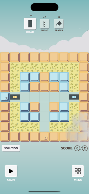 Wayz puzzle level with multiple vehicles and road elements